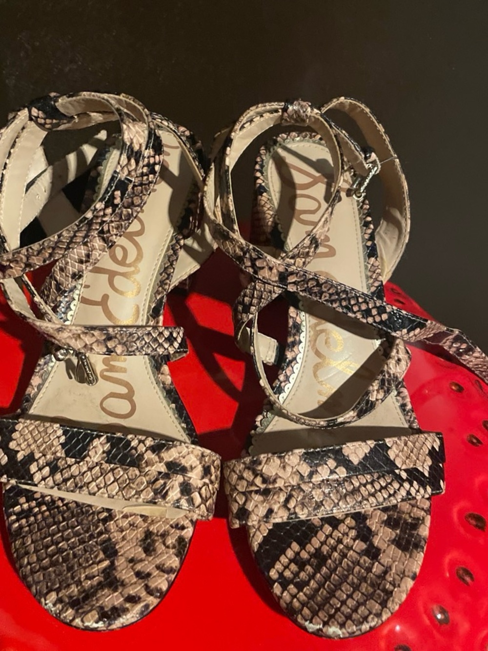 Sam Edelman Snake-Print Strappy Sandals - Beige & Black